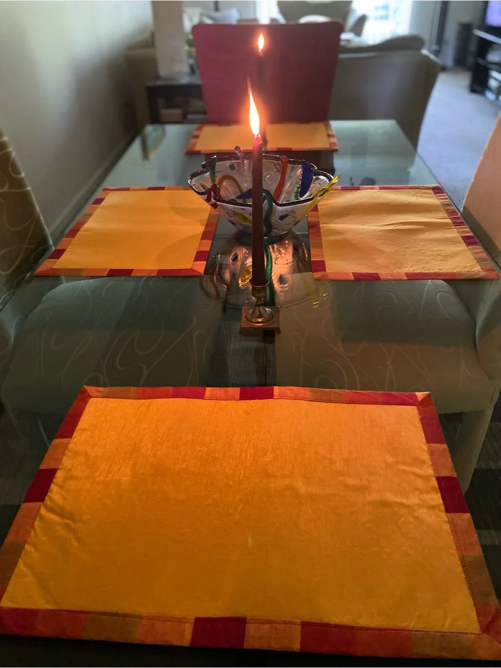 Handmade Orange/Yellow Placemats with Red Trim - Dining Table Set